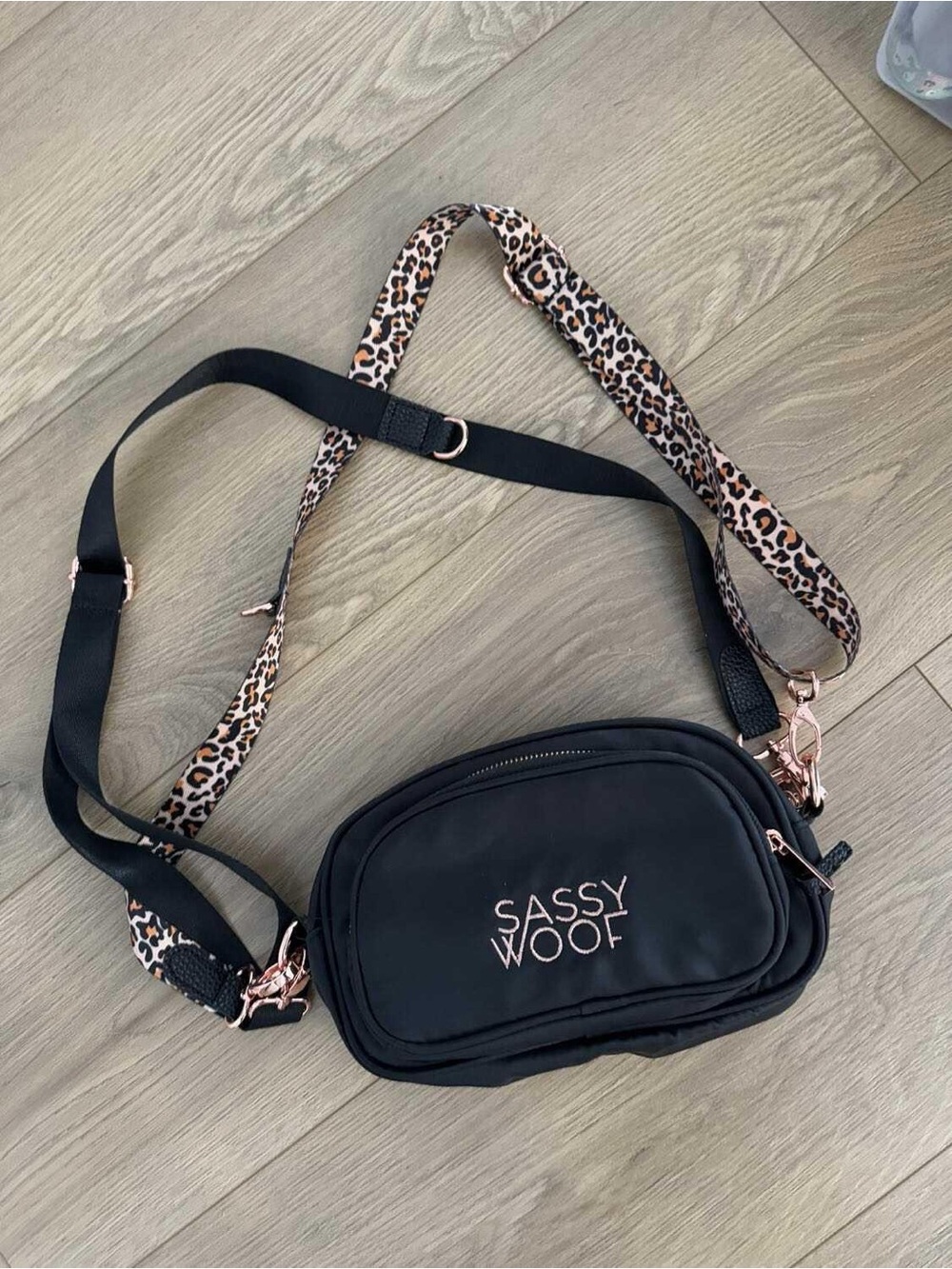 Sassy woof Black Crossbody Bag with 2 straps